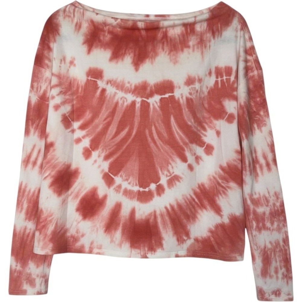 Coral White Tie Dye Boat Neck Long Sleeve Top Small NWT